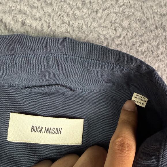 Buck Mason Draped Twill One Pocket Shirt Mens M Navy Button Down Rayon Blend - Picture 3 of 9